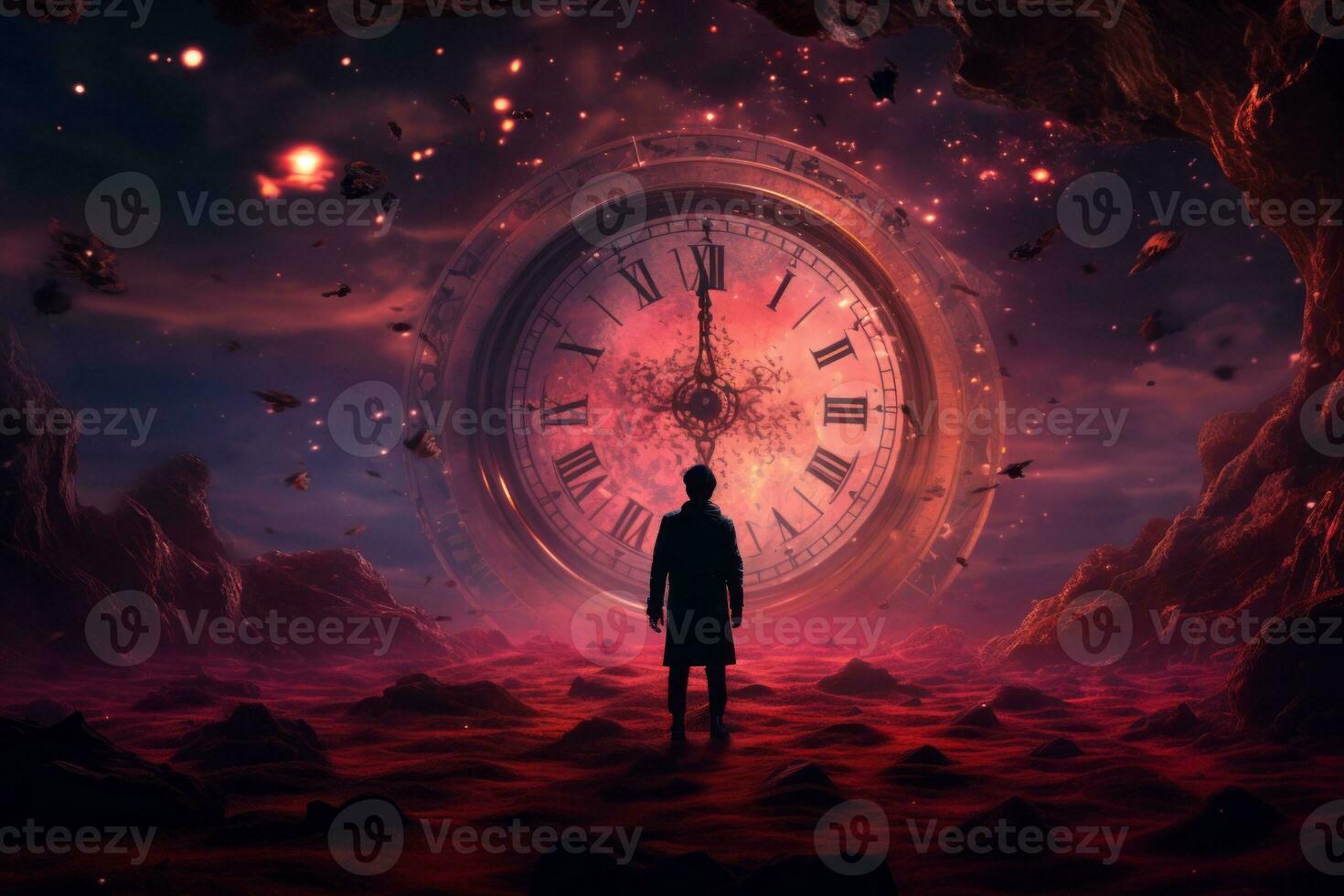 a man standing in front of an old clock generative ai photo
