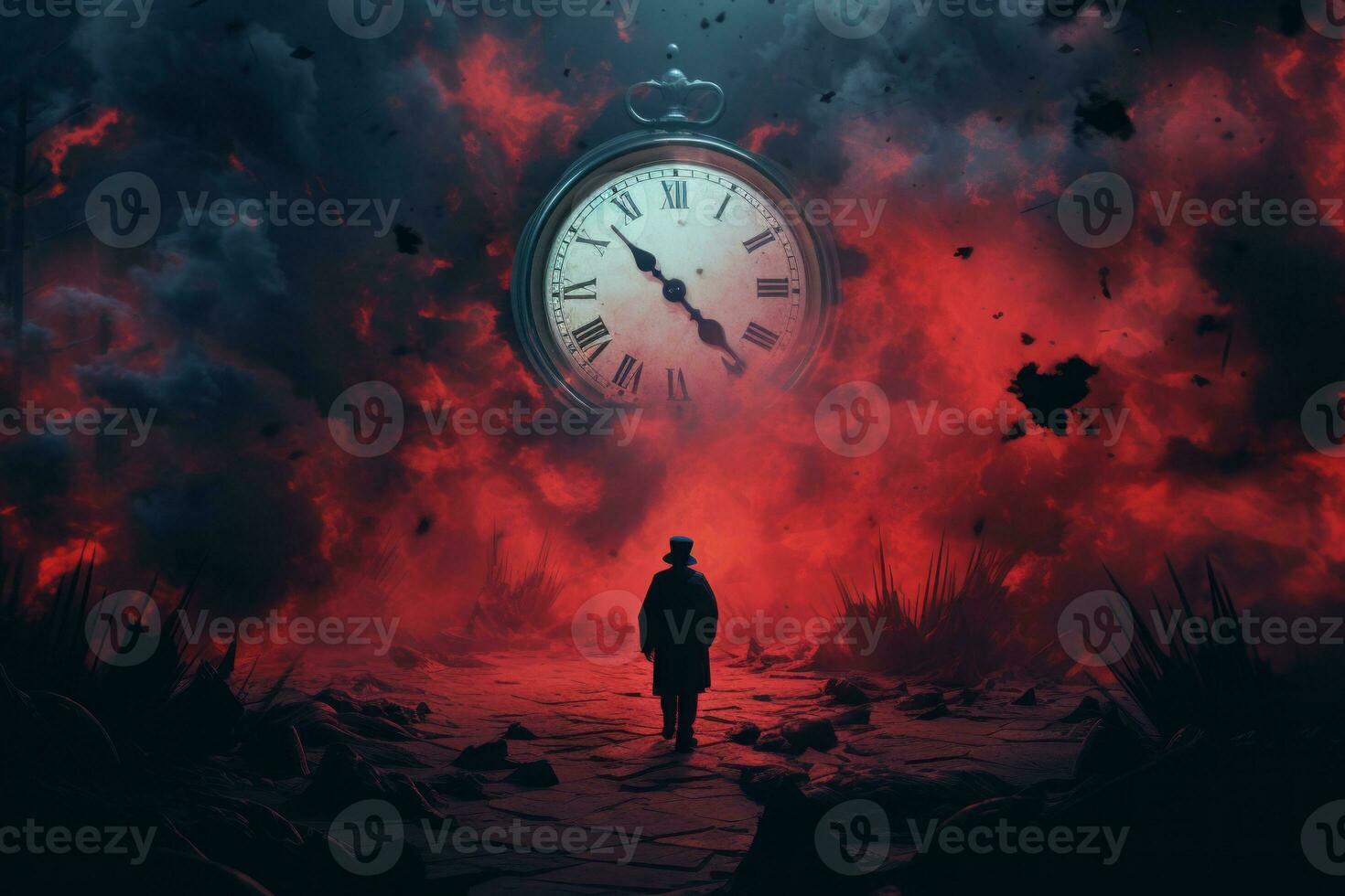 a man standing in front of an old clock generative ai photo