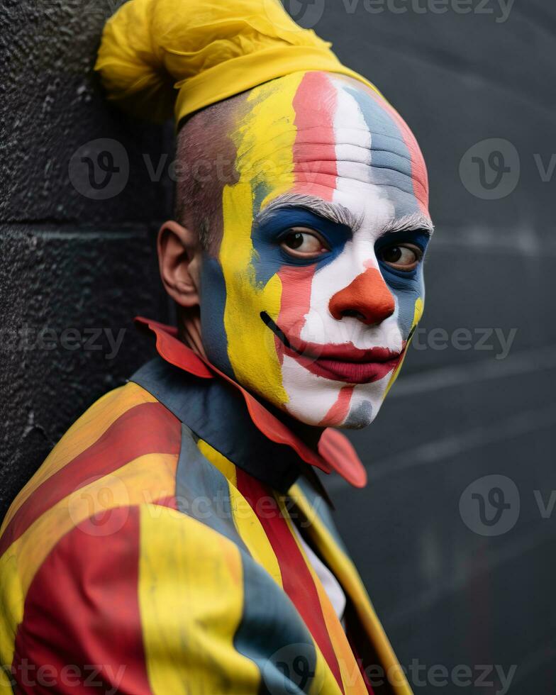a man with a clown face painted on his face generative ai photo