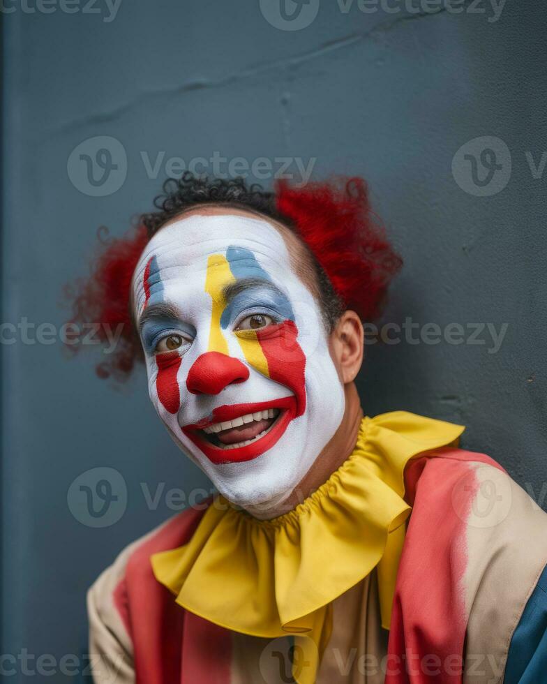 a man with a clown face and red hair generative ai photo