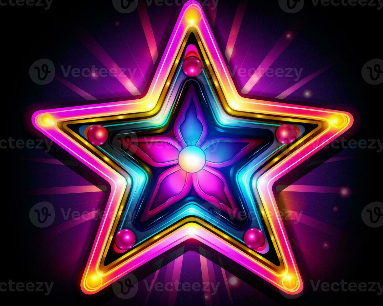 a neon star with glowing lights on a black background generative ai photo