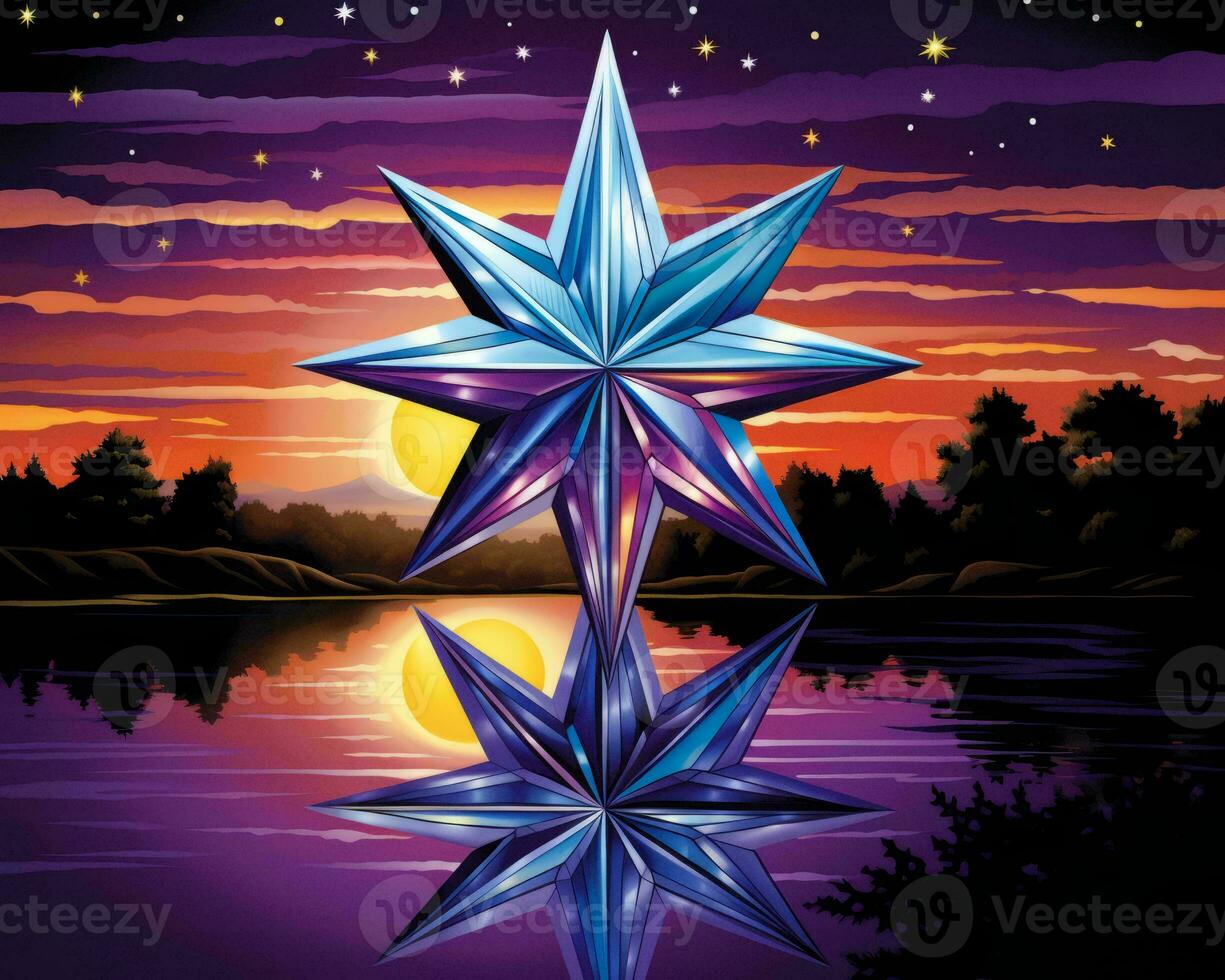 a painting of a star with a reflection in the water generative ai photo