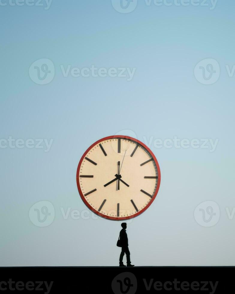 a person carrying a large clock on their back generative ai photo