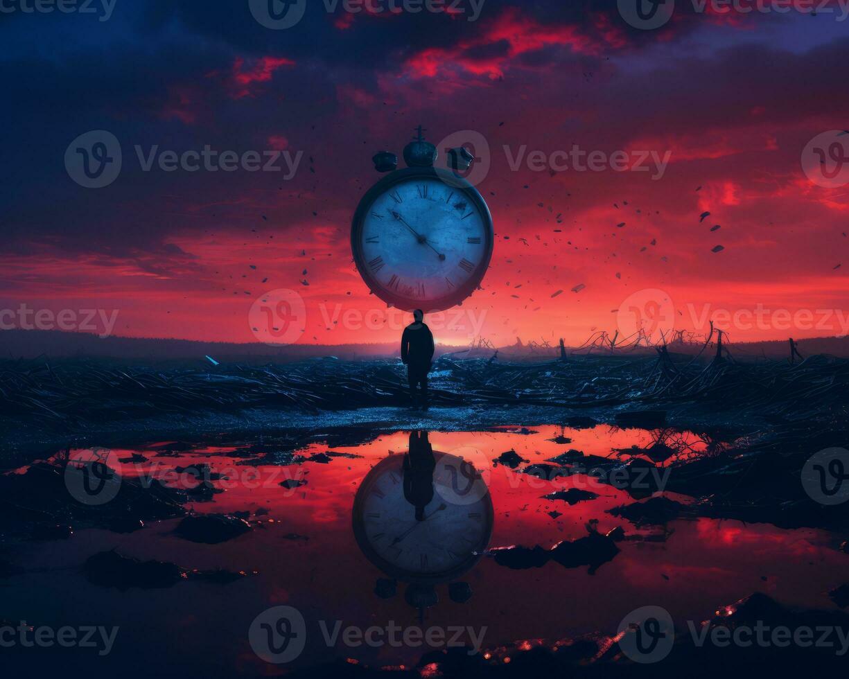 a person standing in front of a clock generative ai photo