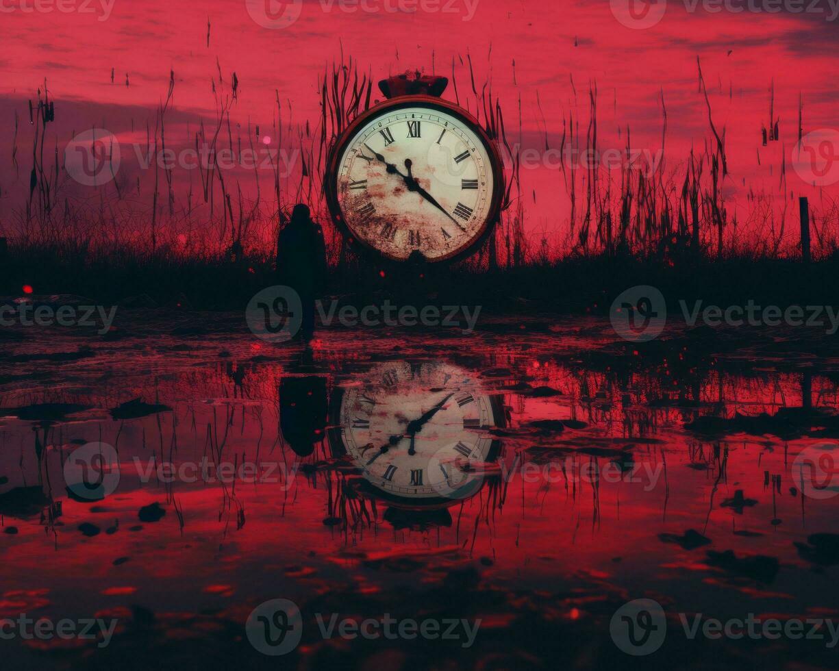 a person standing in front of a large clock generative ai photo
