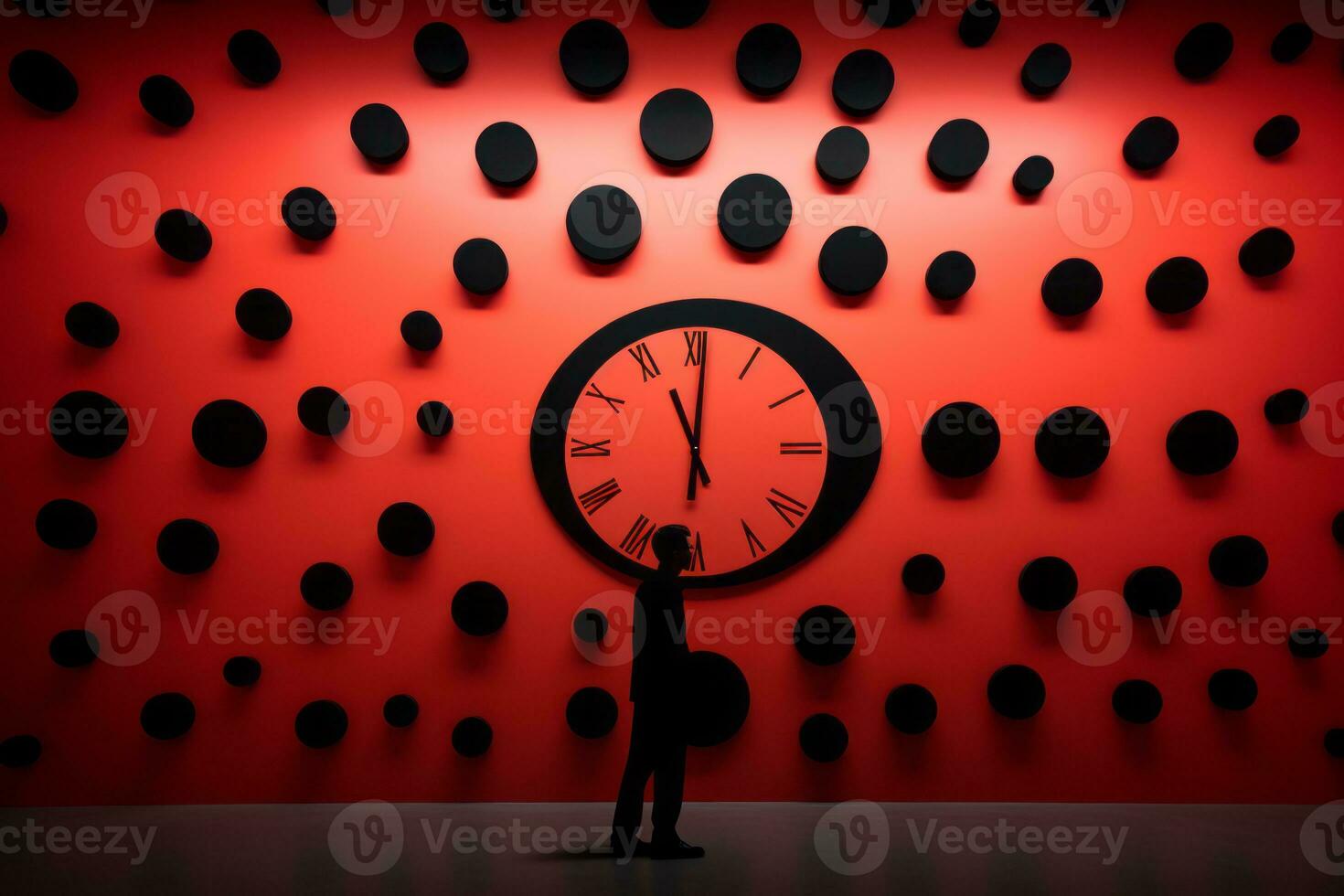 a person standing in front of a large clock generative ai photo