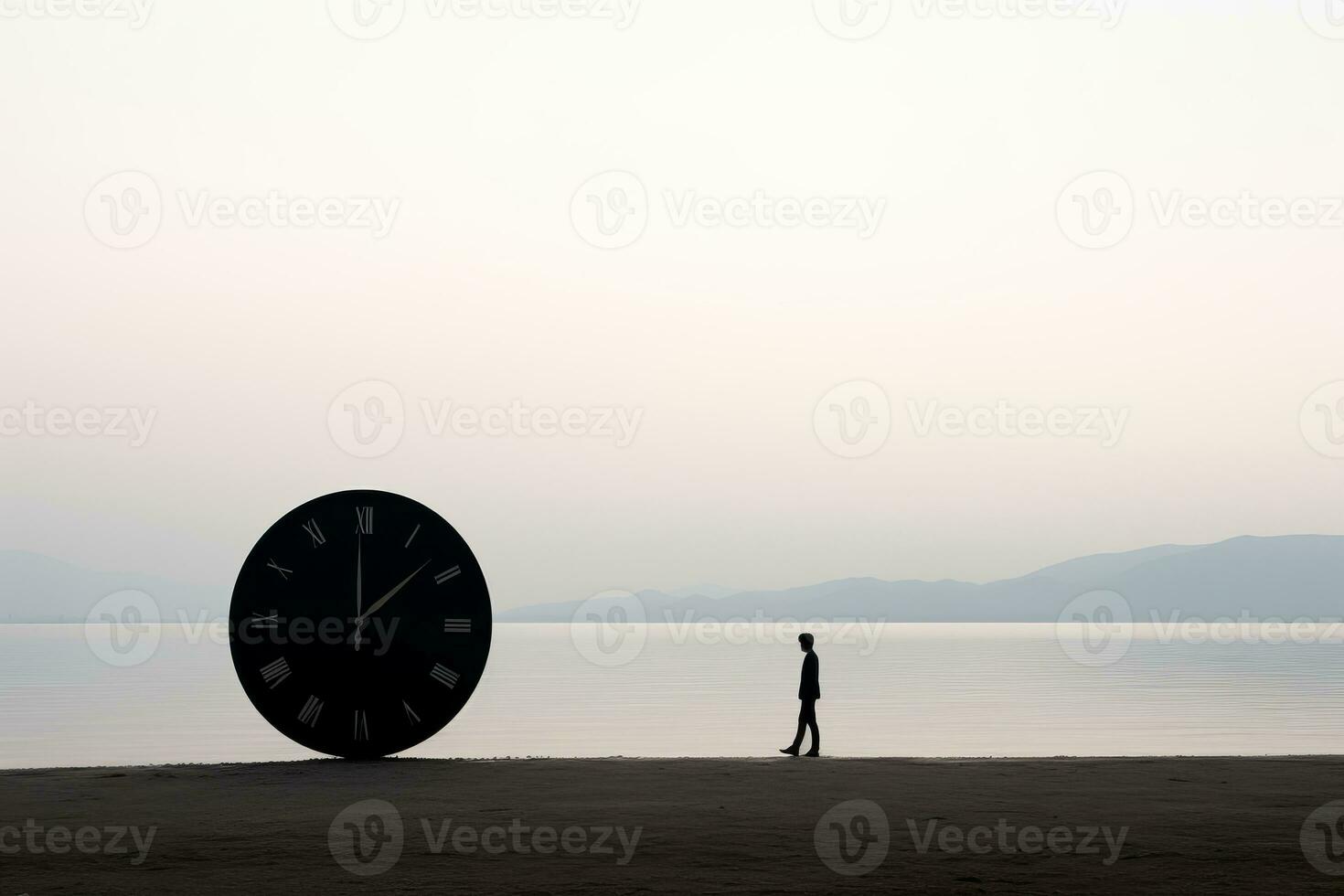 a person standing in front of a large clock generative ai photo