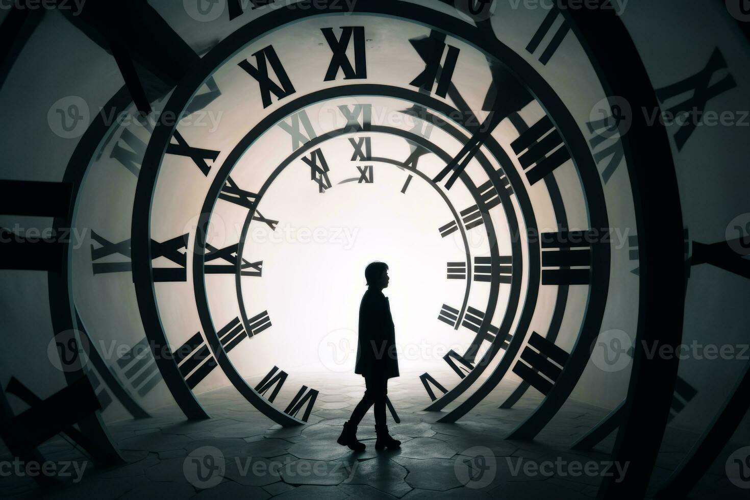 a person standing in front of a large clock generative ai photo