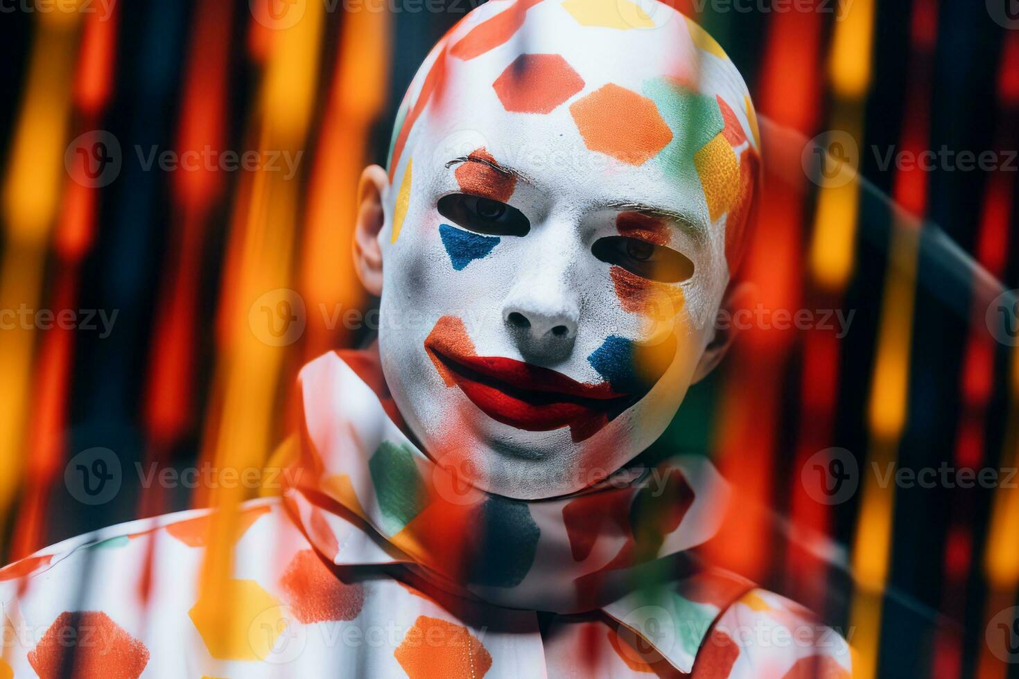 a person with a clown face painted on their face generative ai photo