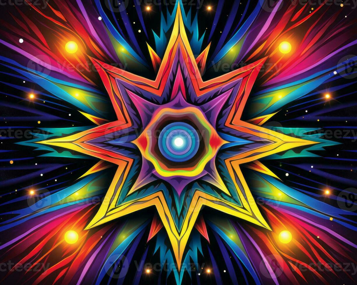 a psychedelic star with bright colors on a black background generative ai photo