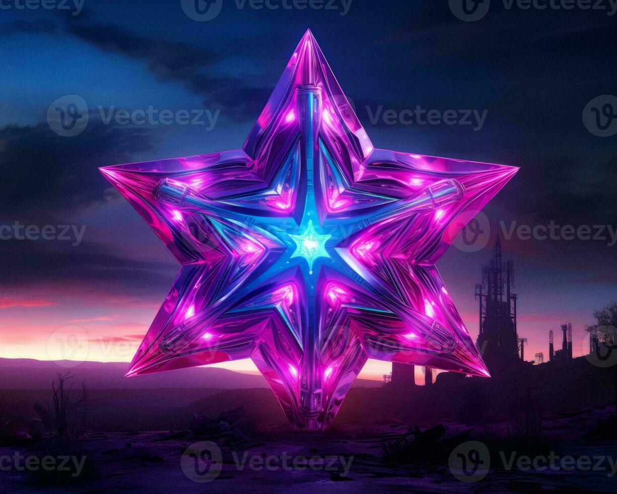 a purple star with pink lights on it generative ai photo