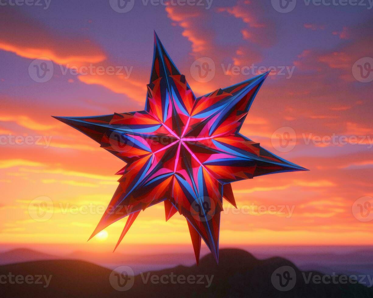 a red and blue star in the sky at sunset generative ai photo