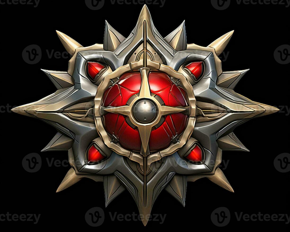 a red and gold star with spikes on it generative ai photo