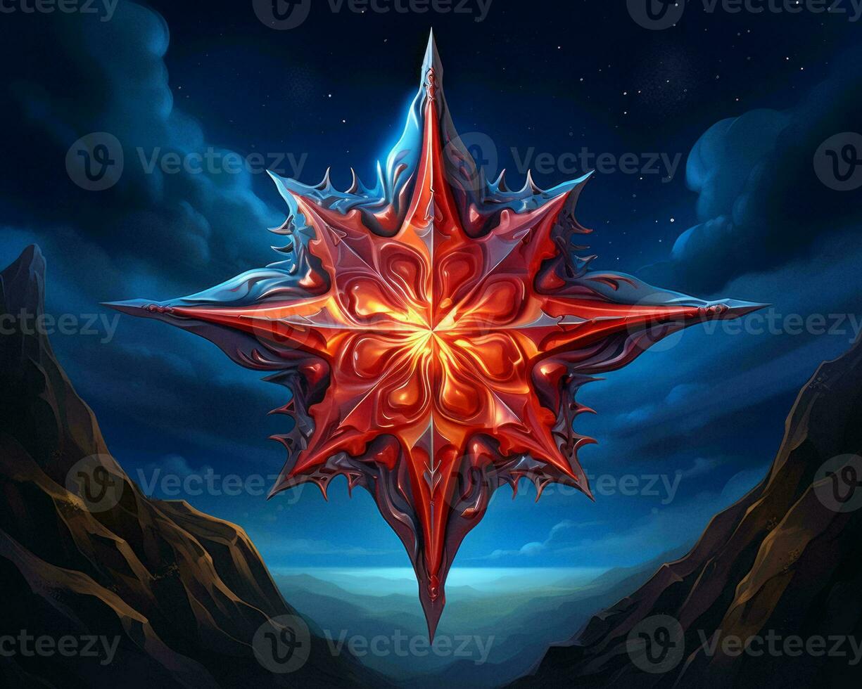 a red star in the sky with a mountain in the background generative ai photo