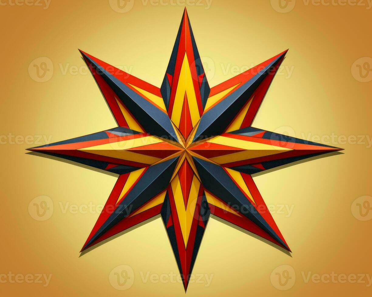 a red yellow and blue star on a gold background generative ai photo