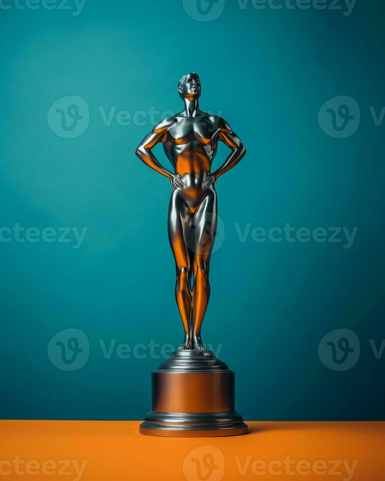 a silver trophy on a blue and orange background generative ai photo