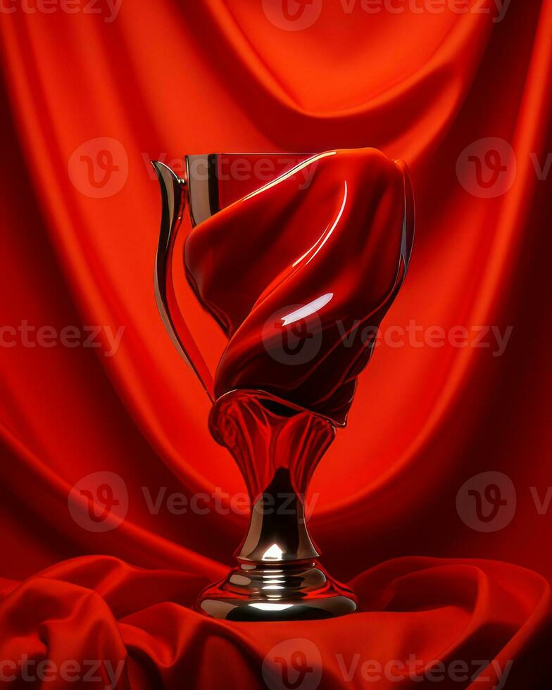a silver trophy on a red background generative ai photo