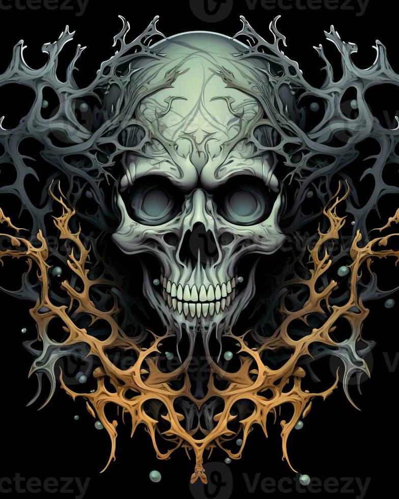 a skull with an ornate design on a black background generative ai photo