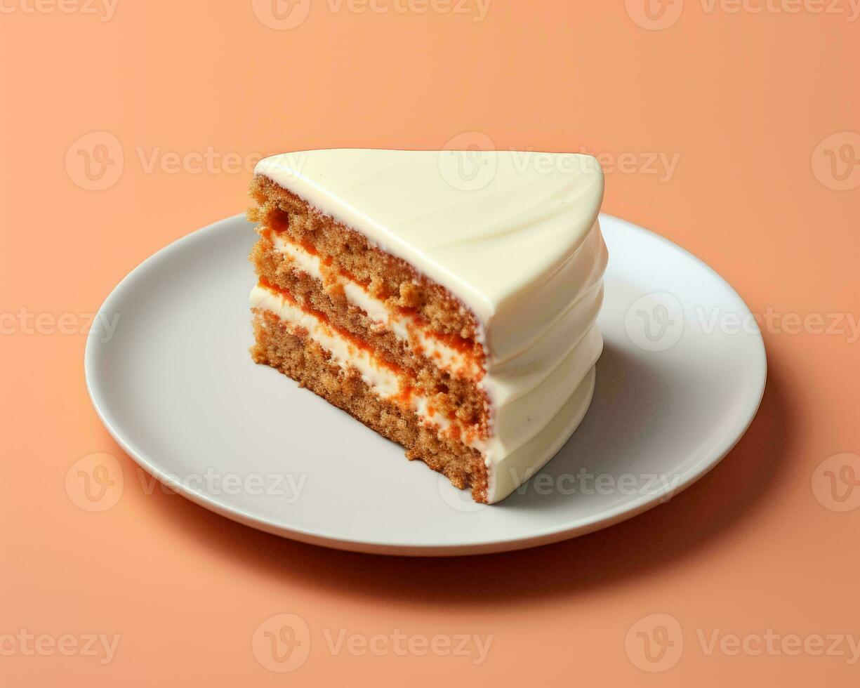 a slice of carrot cake on a plate on an orange background generative ai photo