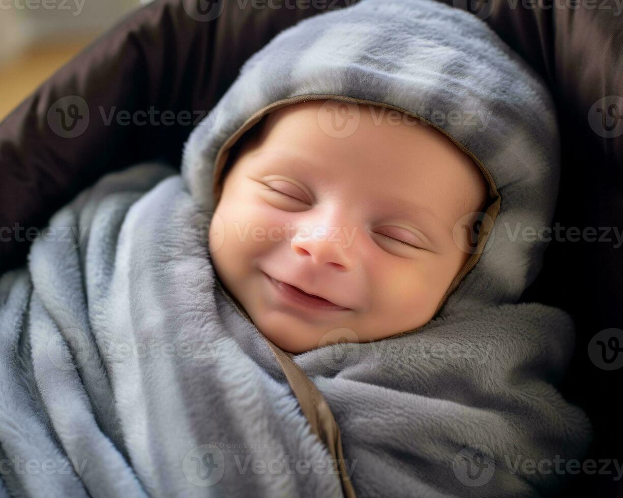 a smiling baby wrapped in a blanket generative ai photo