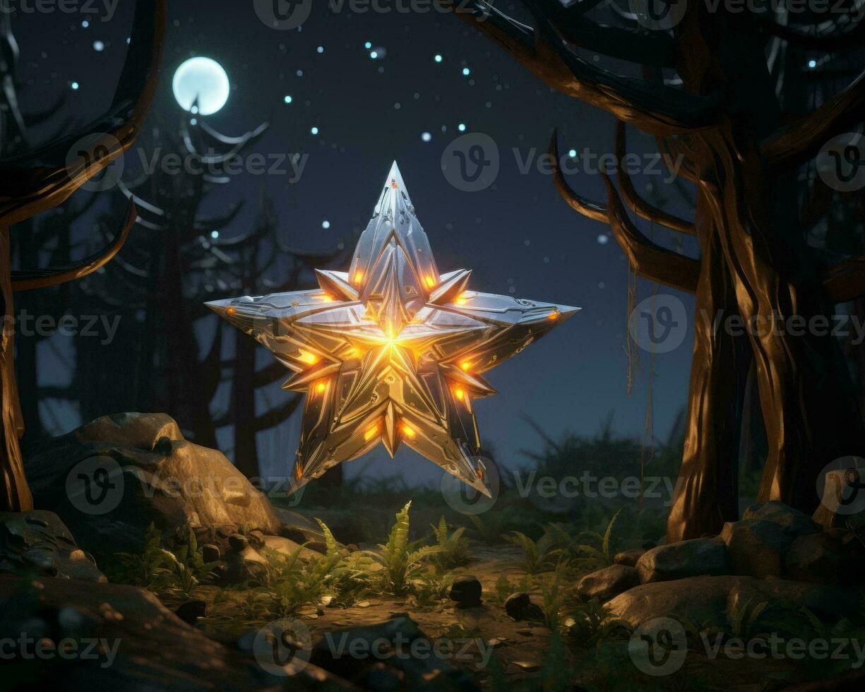 a star in the middle of a forest at night generative ai photo