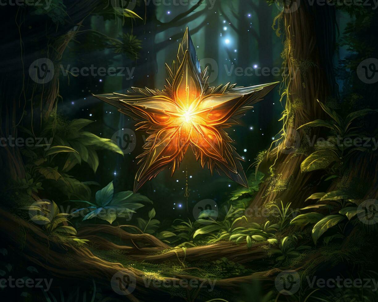 a star in the middle of a forest generative ai photo