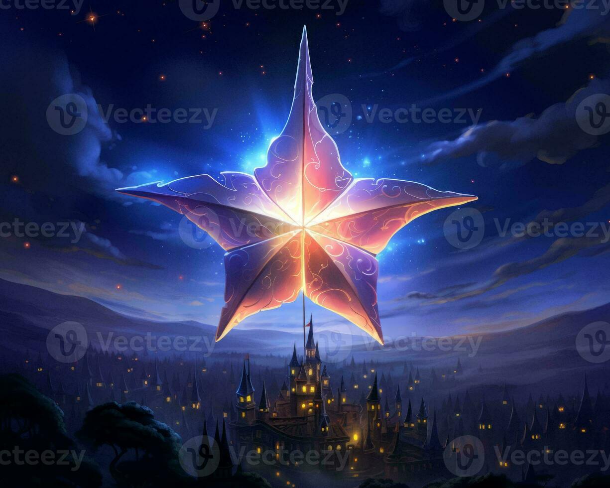 a star in the sky with a castle in the background generative ai photo
