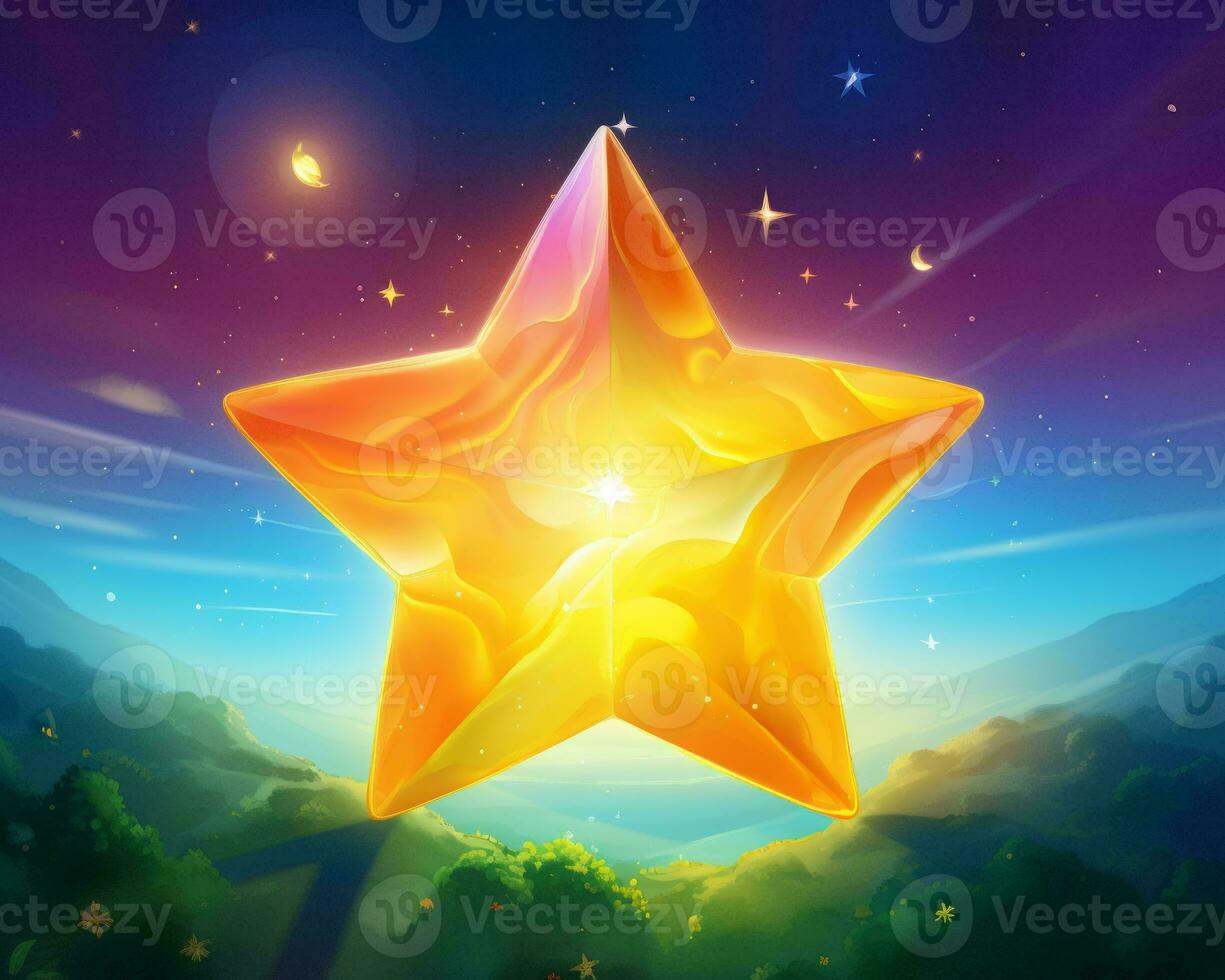a star in the sky with a mountain in the background generative ai photo