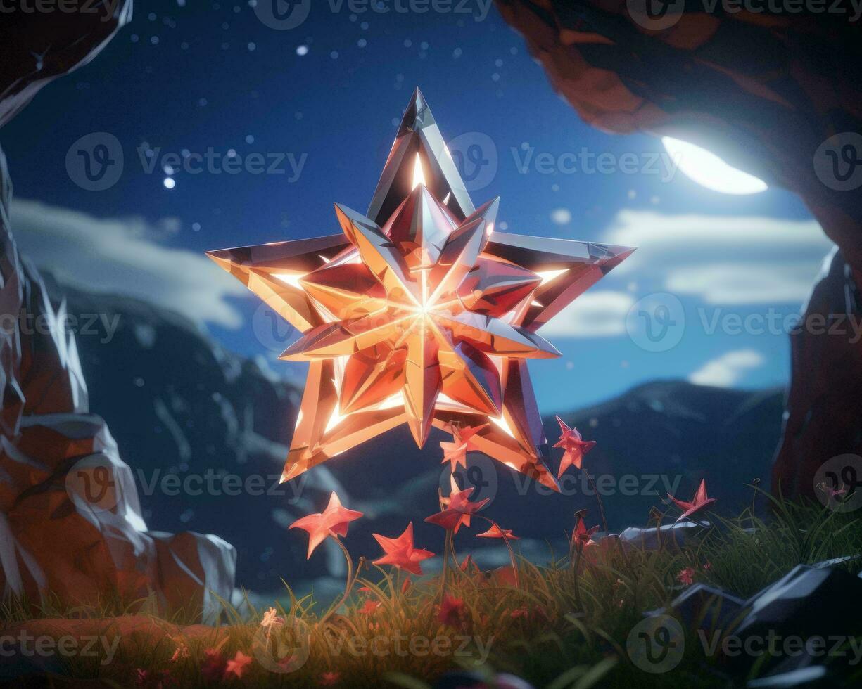 a star in the sky with a mountain in the background generative ai photo