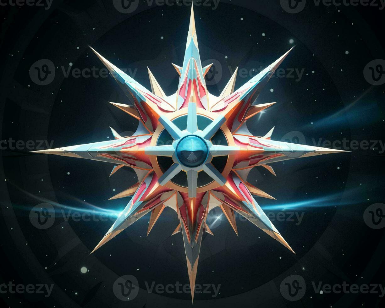 a star shaped object with a blue and red star in the center generative ai photo