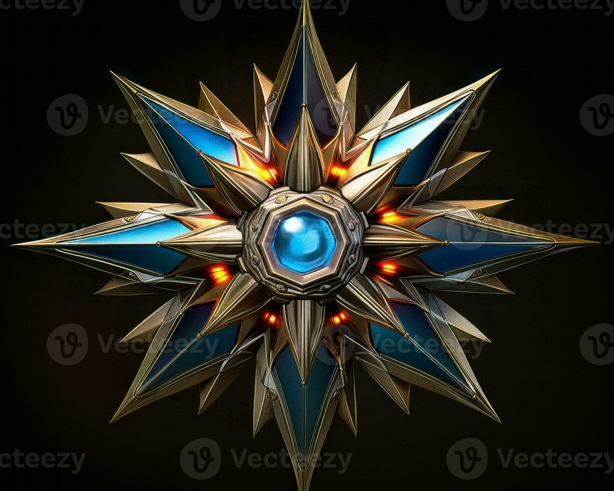 a star with a blue gem in the center generative ai photo