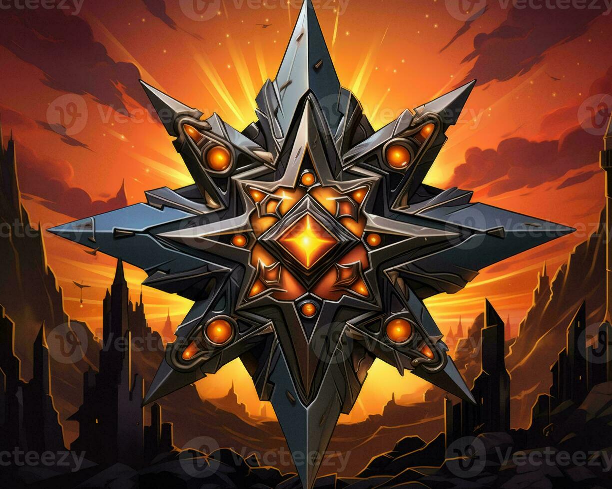 a star with orange and black designs on it generative ai photo
