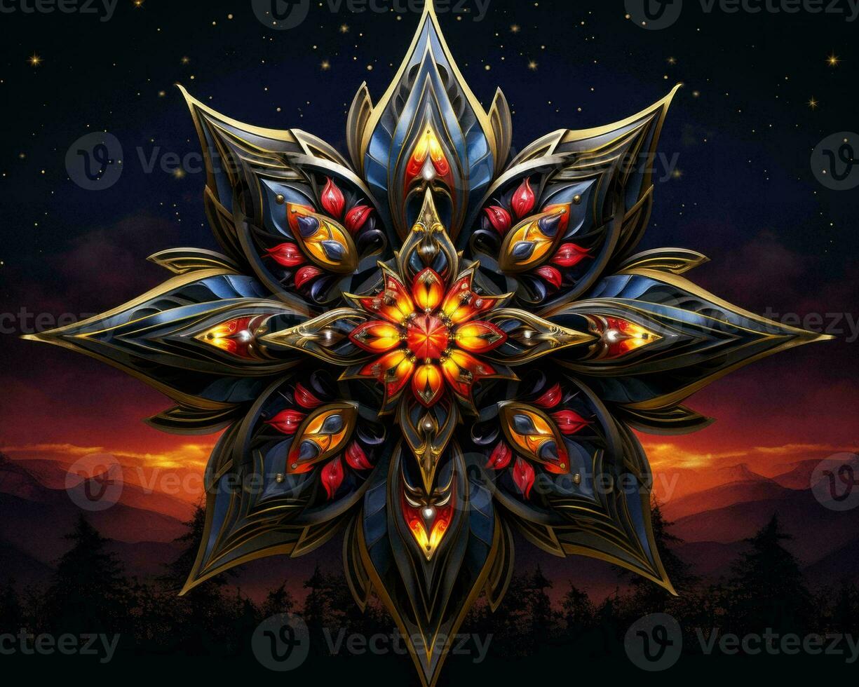 a star with many different colors and designs on it generative ai photo
