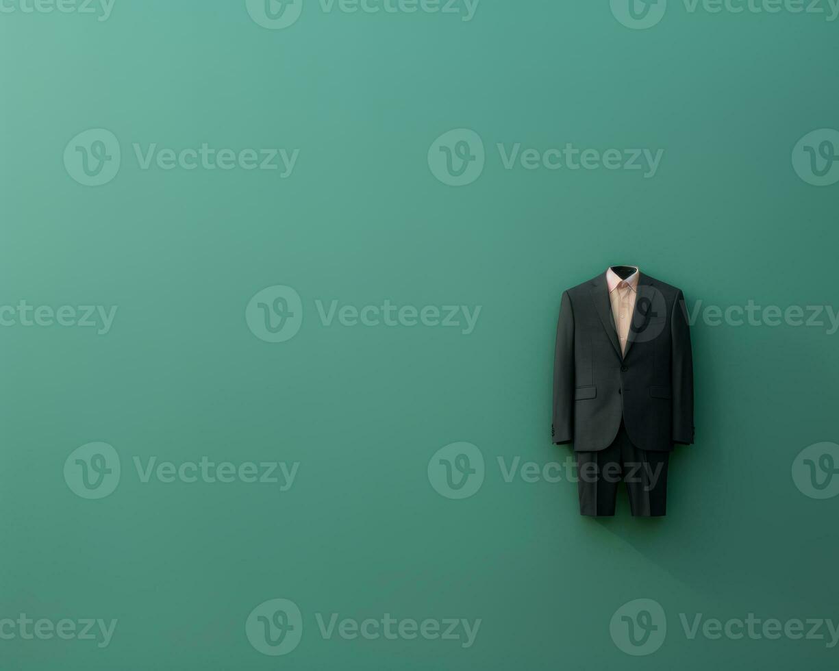 a suit is hanging on a wall in front of a green wall generative ai photo