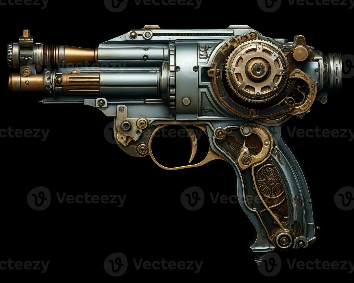 a steampunk gun on a black background generative ai photo
