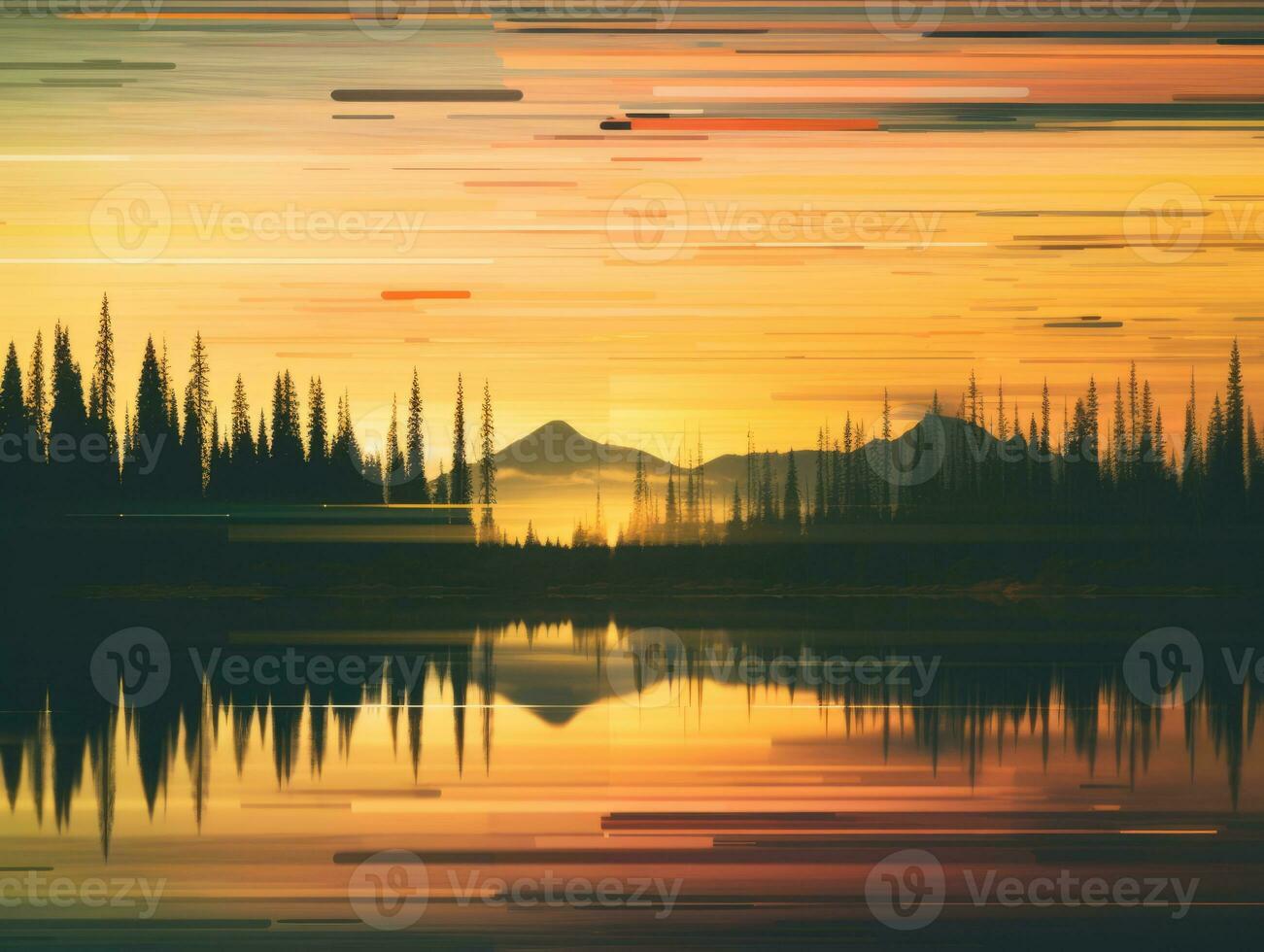 a sunset over a lake with mountains in the background generative ai photo