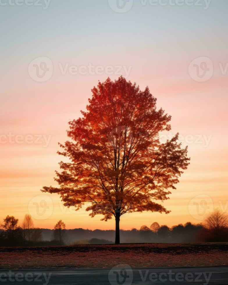 a tree in the middle of the road generative ai photo