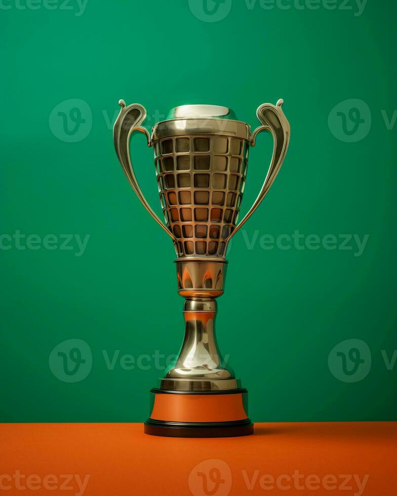 a trophy on an orange and green background generative ai photo
