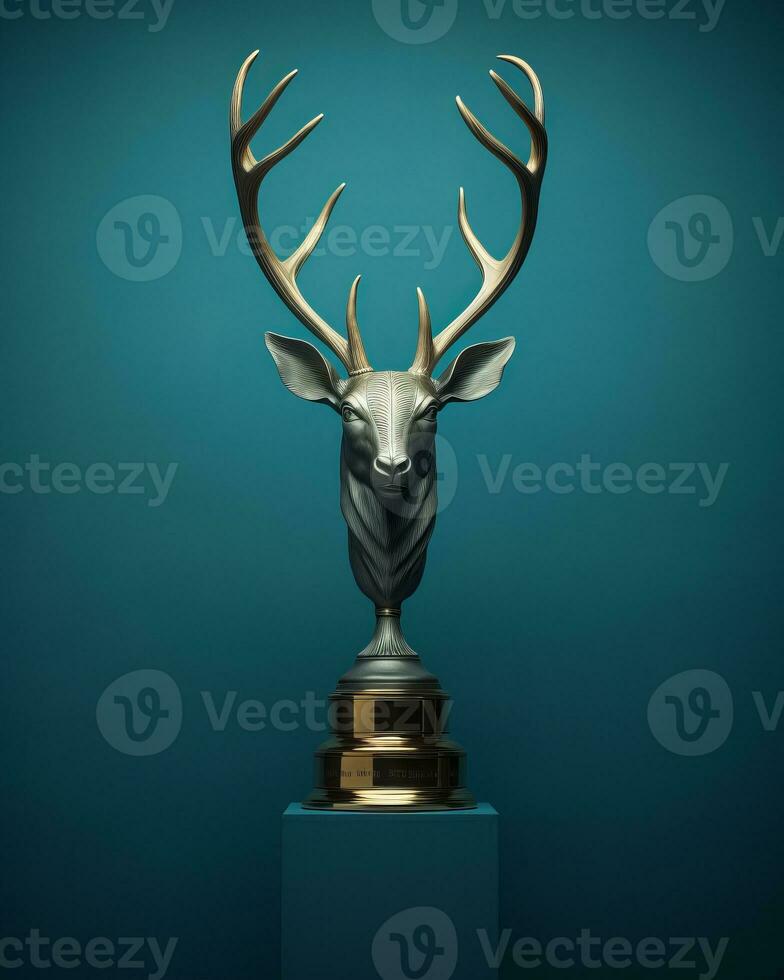a trophy with a deer head on top of a pedestal generative ai photo