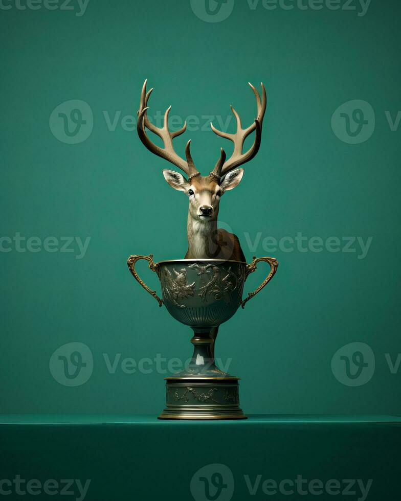 a trophy with a deer head on top of it generative ai photo
