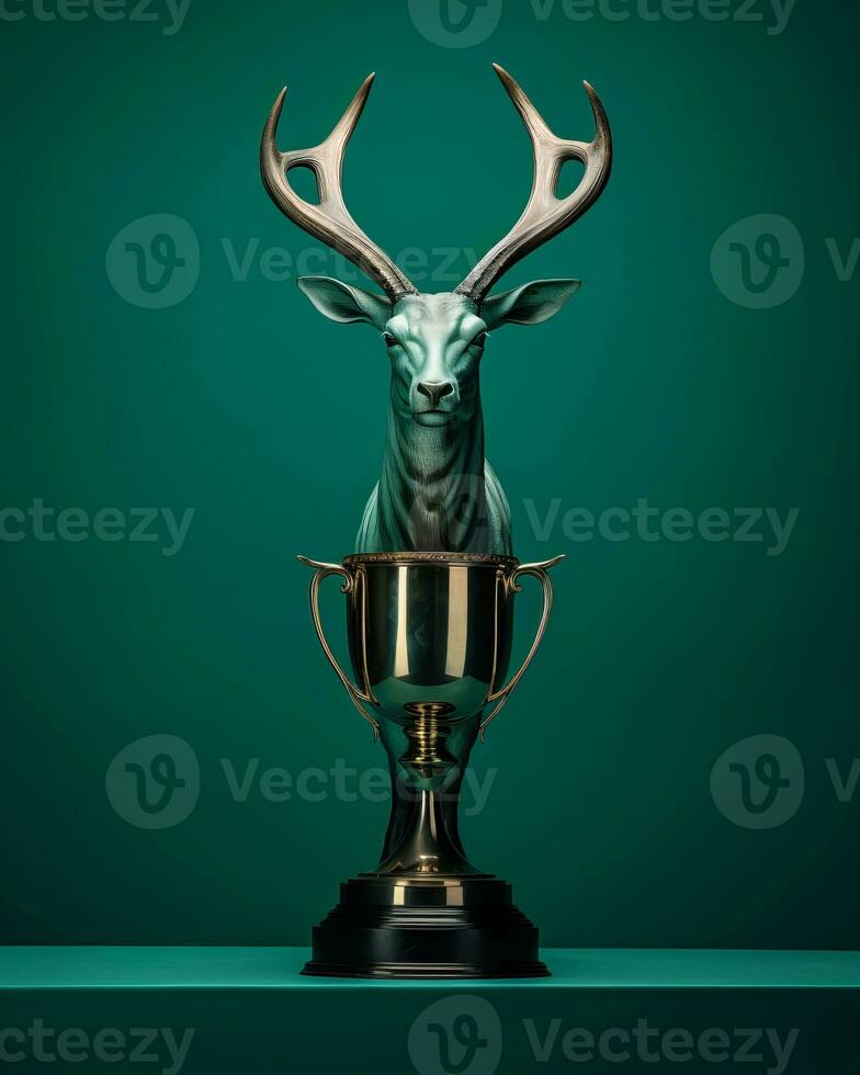 a trophy with a deer head on top of it generative ai photo