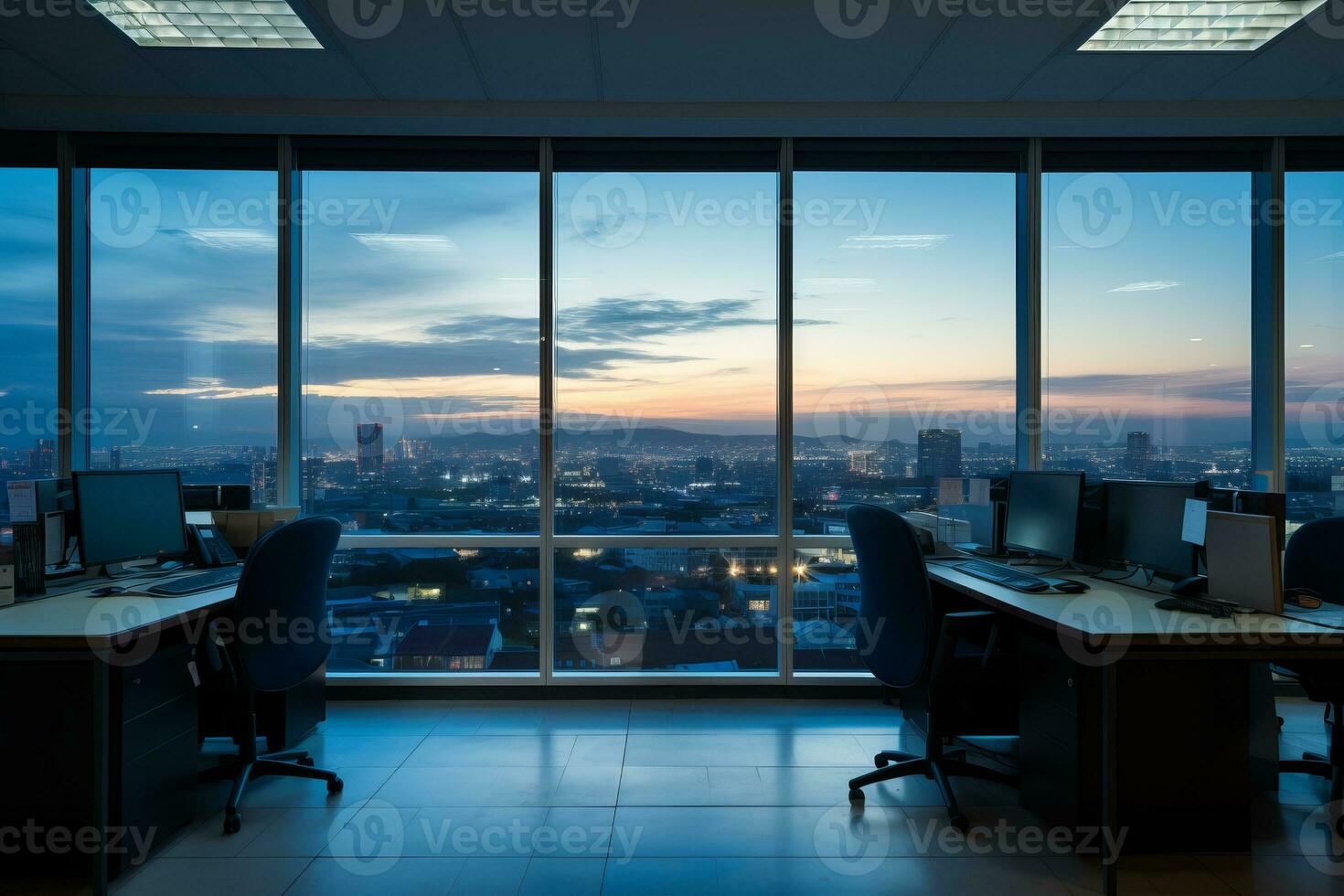 a view of the city from the window of an office generative ai photo