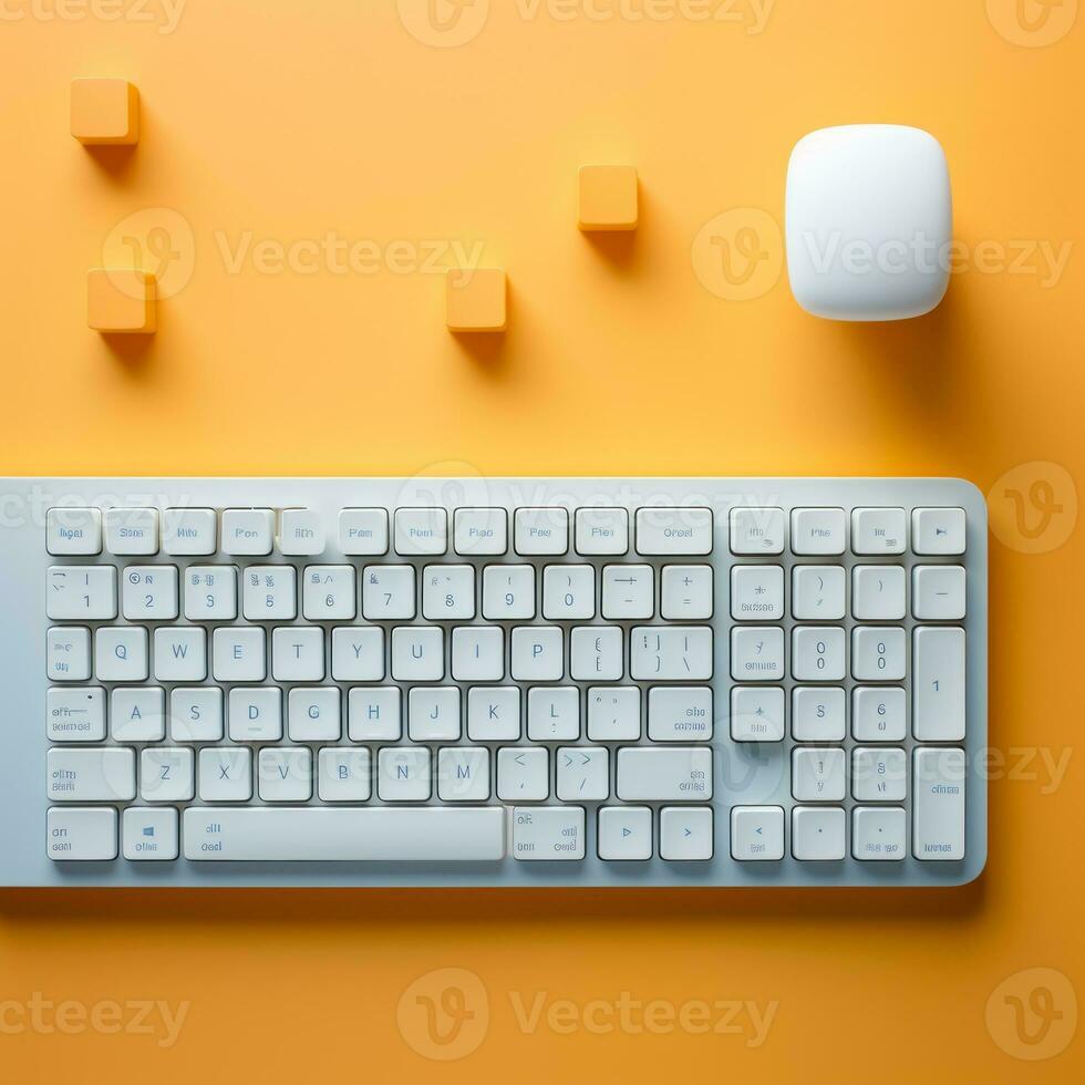 a white keyboard and mouse on an orange background generative ai photo