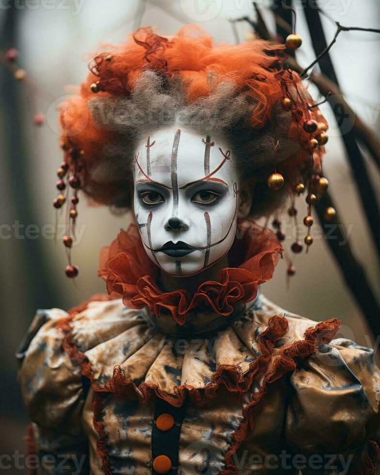 a woman dressed as a clown with red hair generative ai photo