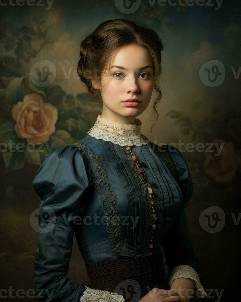 a woman in a blue dress posing for the camera generative ai photo