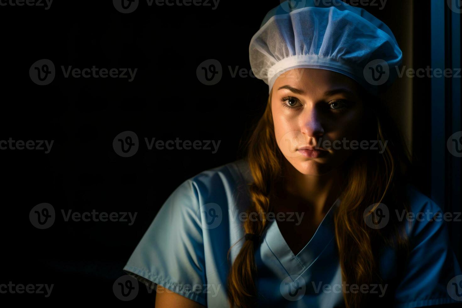 a woman in scrubs is looking at the camera generative ai photo