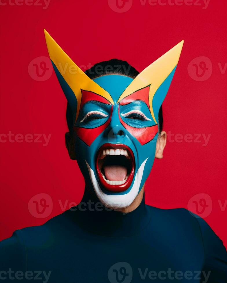 a woman with a colorful face paint on her face generative ai photo