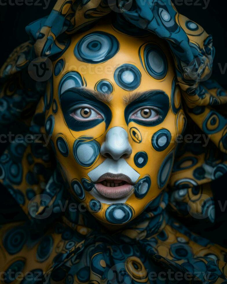 a woman with a face painted with circles generative ai photo