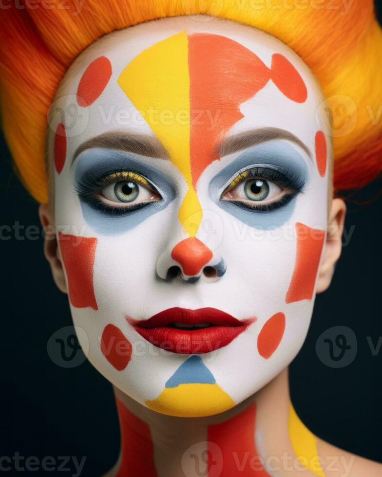 a woman with a clown face painted on her face generative ai photo