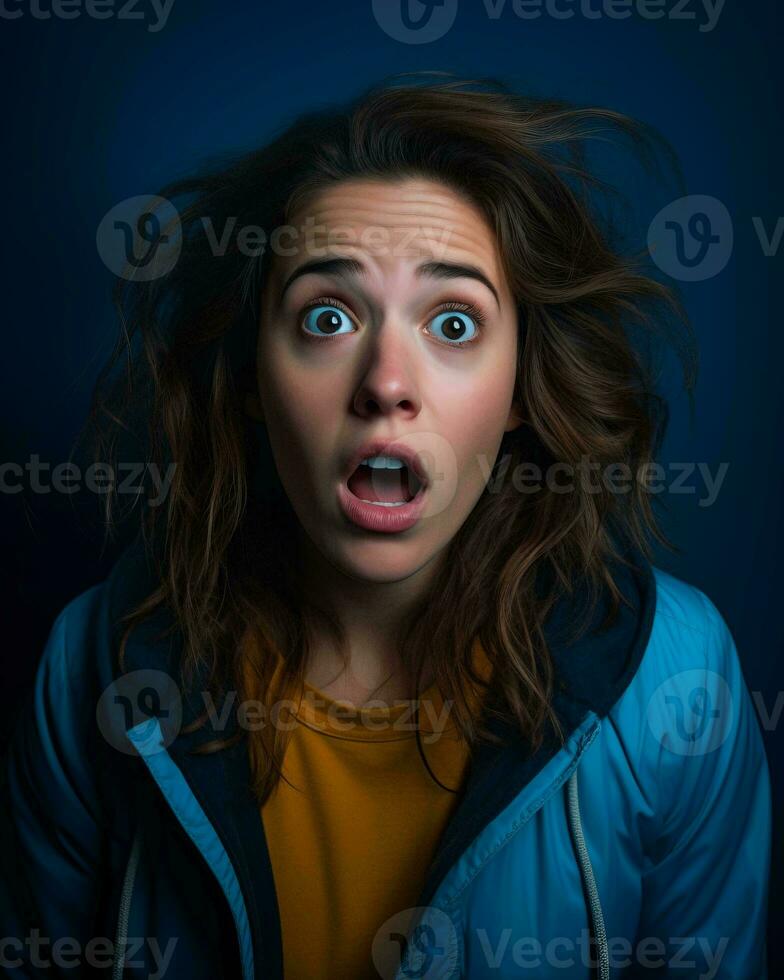 a woman with a shocked expression on her face generative ai photo